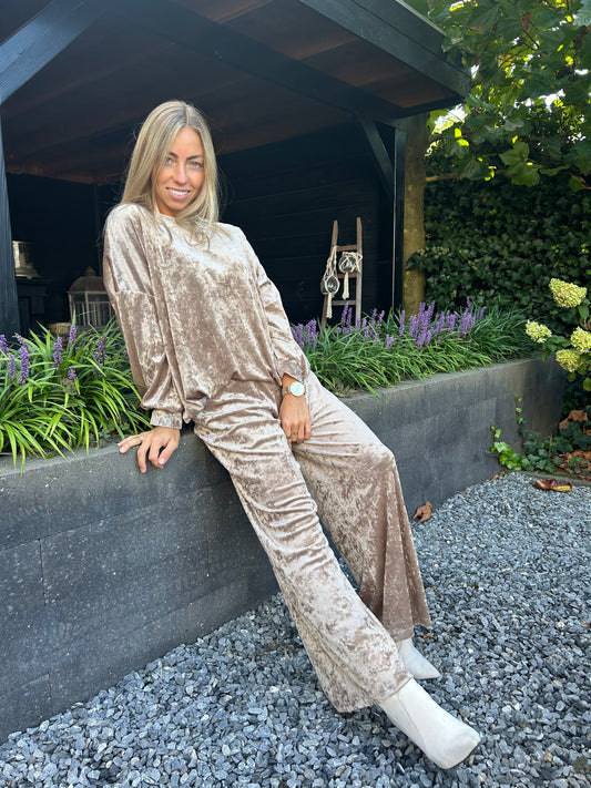 Garçonne velours wide-leg pantalon licht camel