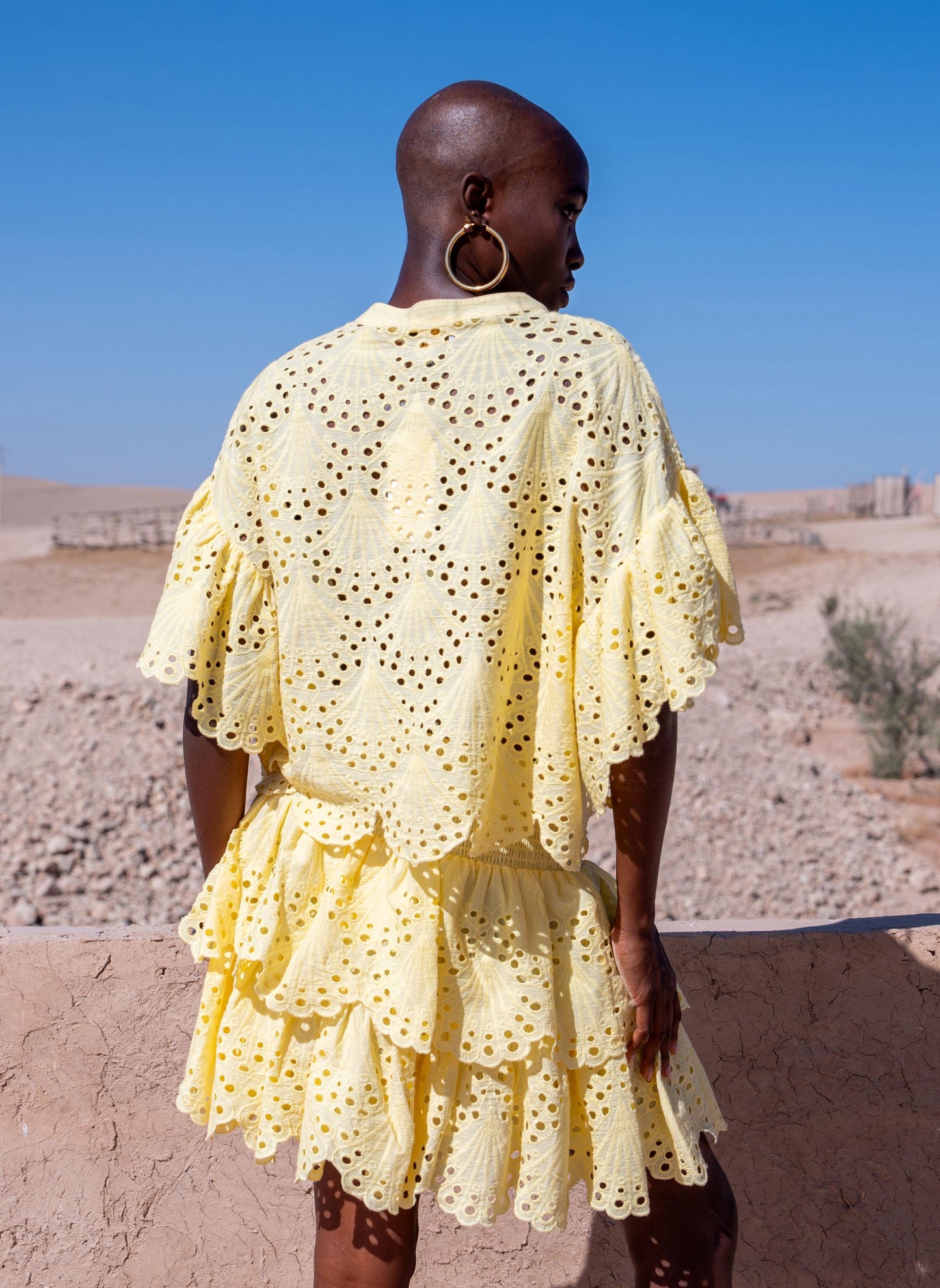 Bianca broderie top Elina geel