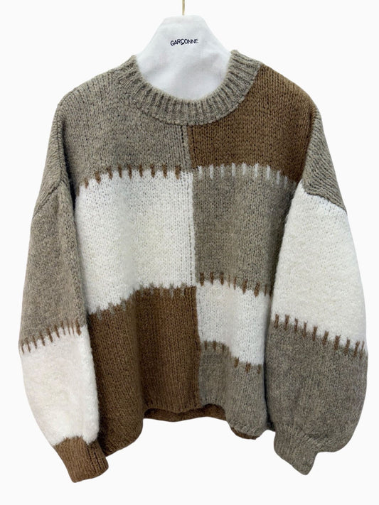 Garçonne trui grote ruit taupe