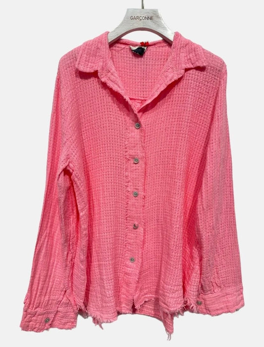 Garçonne losvallende blouse katoengaas - Roze