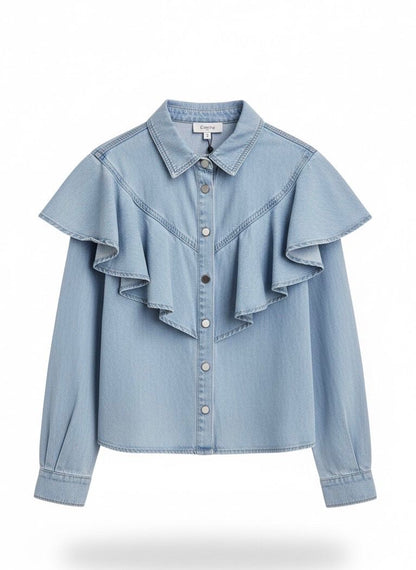 Denim blouse volant lichtblauw