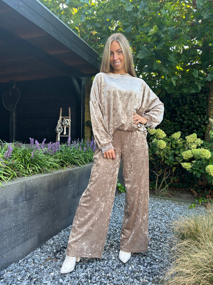 Garçonne velours wide-leg pantalon licht camel