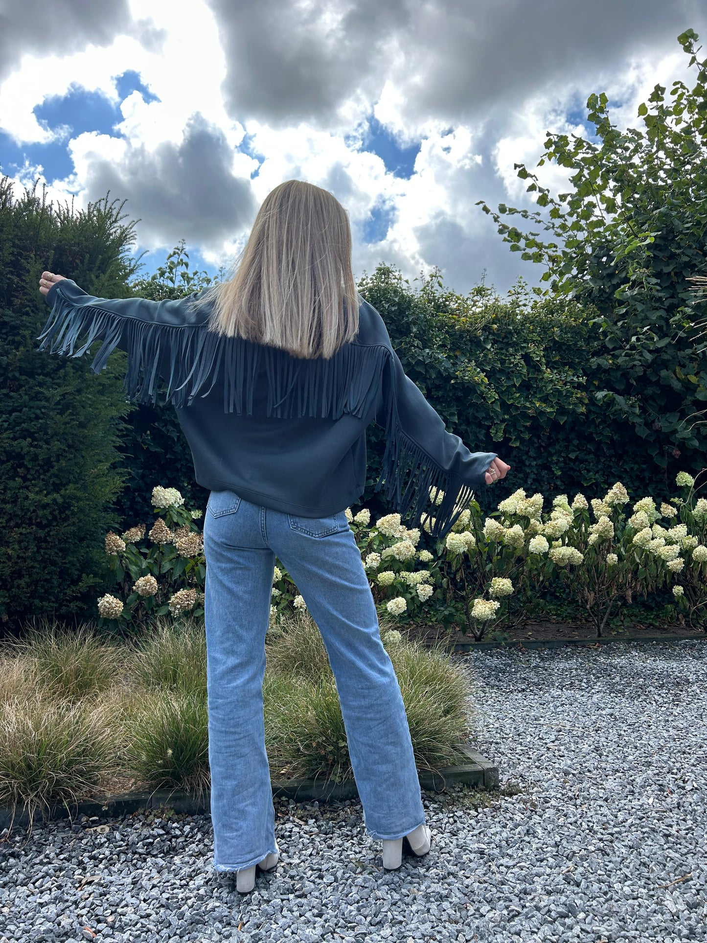 Lumina oversized sweatshirt franjes flessengroen