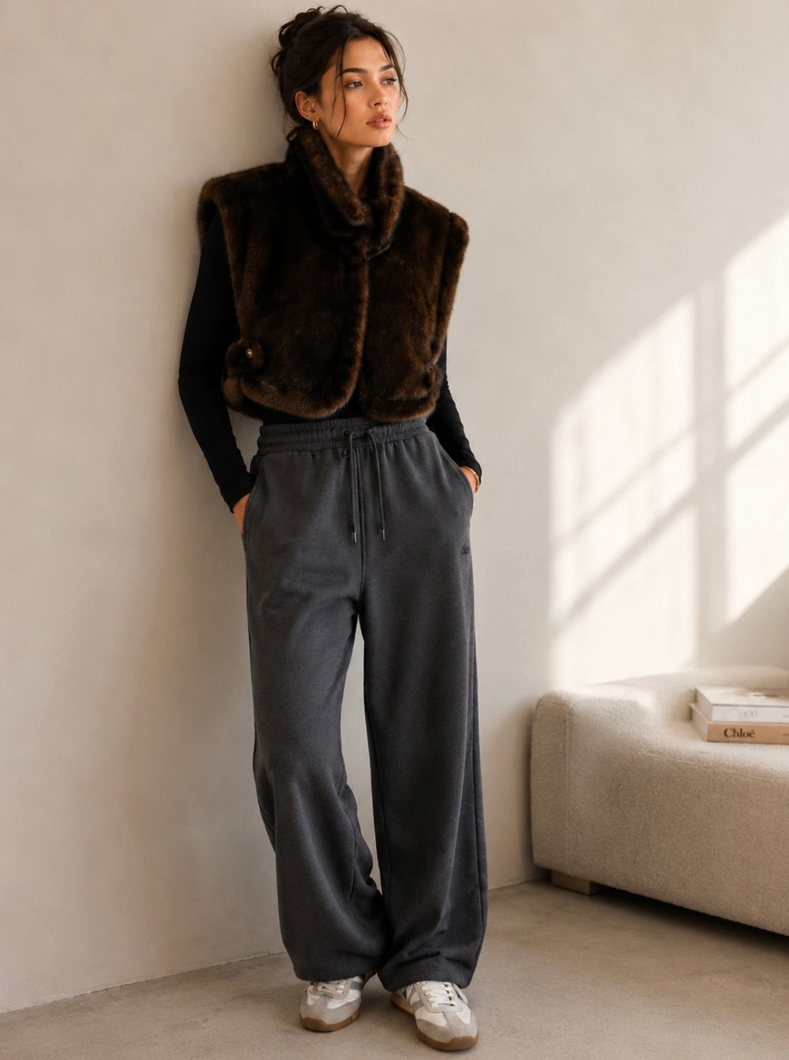Gold & Silver fake fur gilet bruin