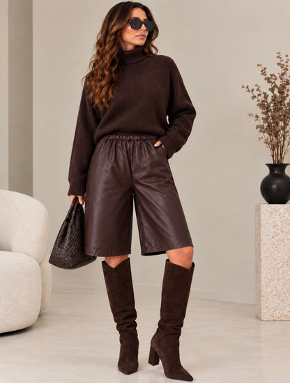 Luxe PU bermuda bruin