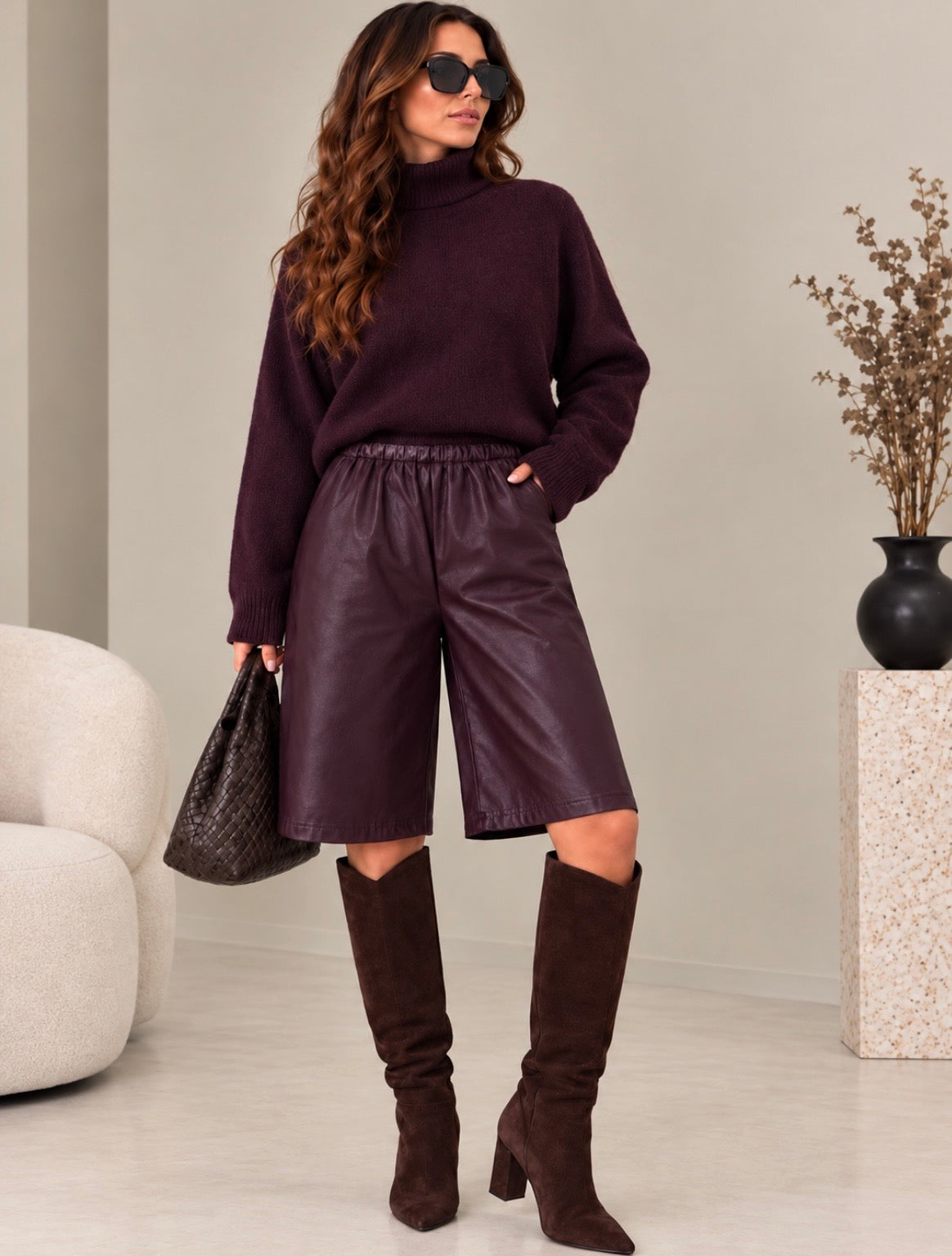 Luxe PU bermuda bordeaux