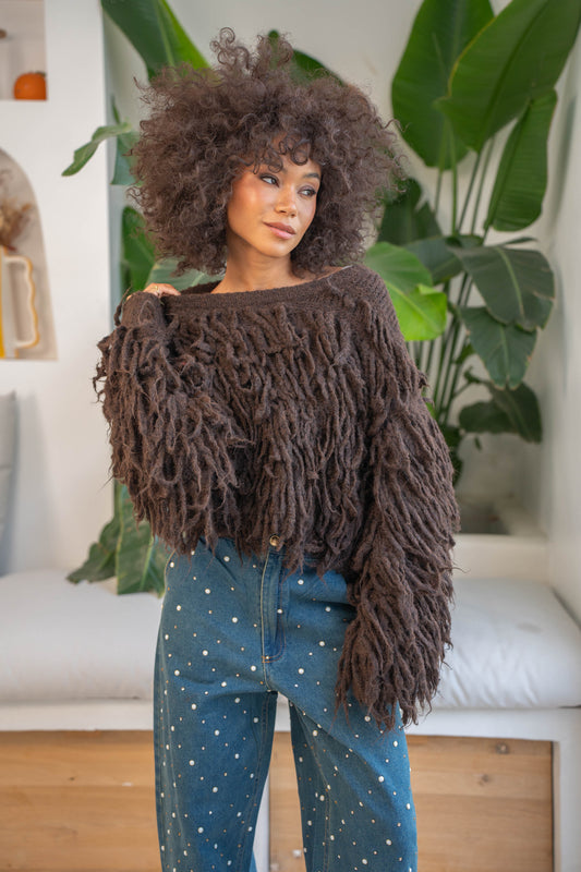 Gold & Silver Gigi trui franjes bruin