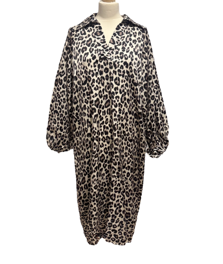 Panter jurk v-hals - Beige