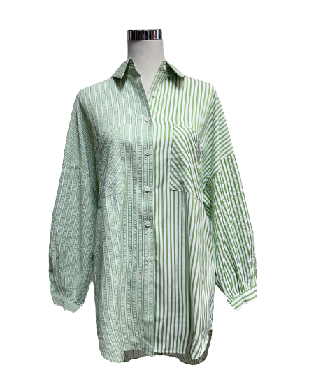 Speelse blouse met streep patroon - Groen