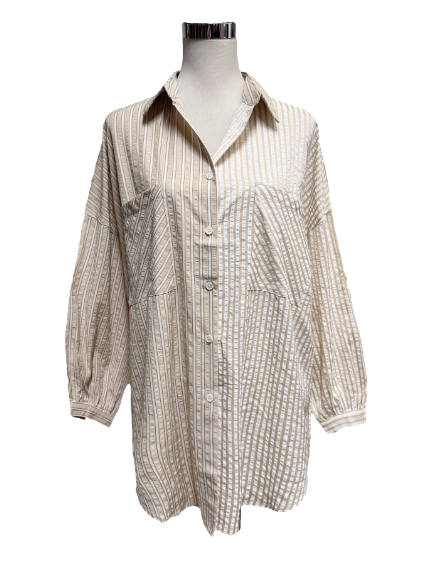 Speelse blouse met streep patroon - Beige