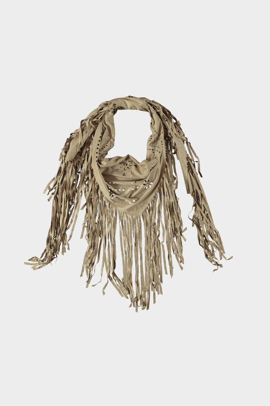 Sjaal met motief en franjes beige