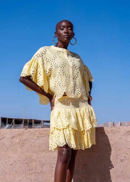 Bianca broderie top Elina geel