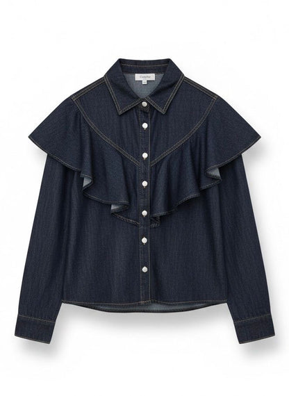 Denim blouse volant lichtblauw