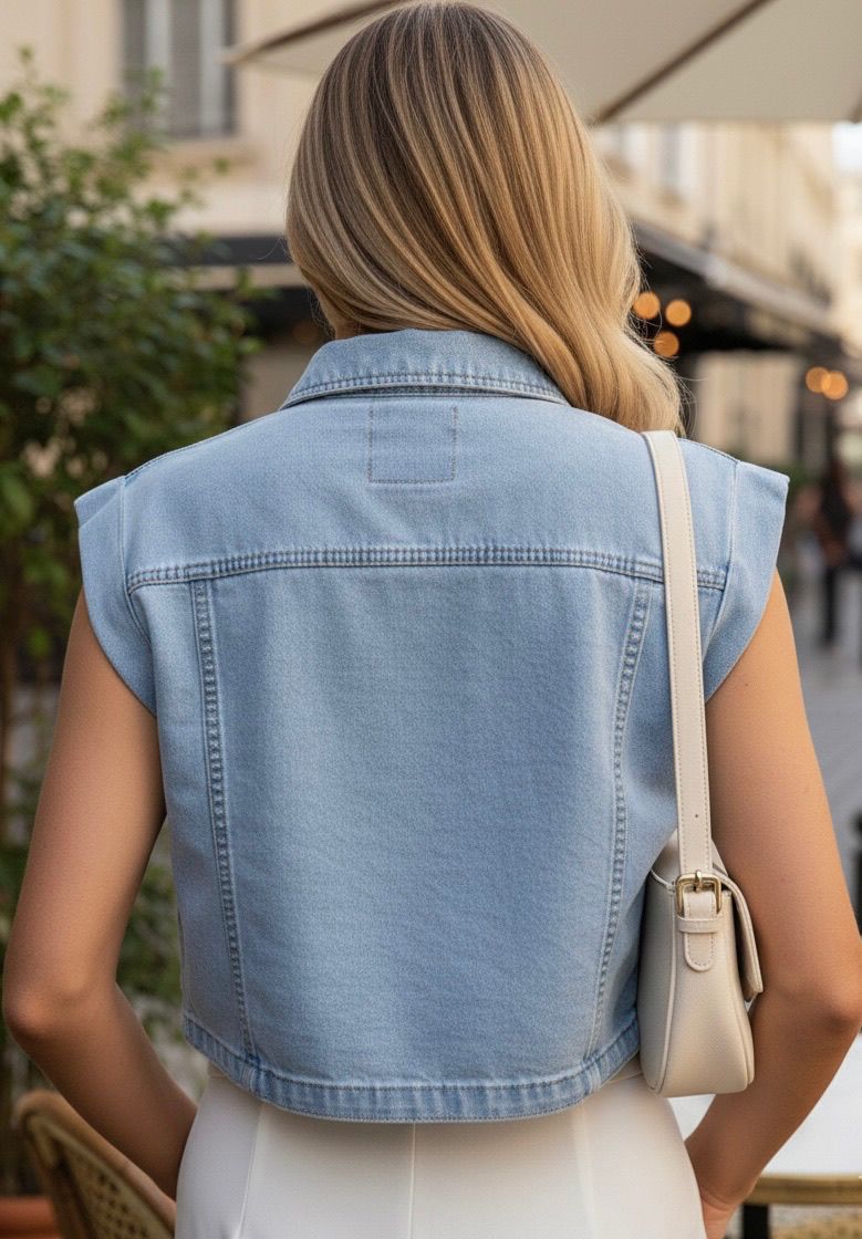 Mouwloze denim top lichtblauw