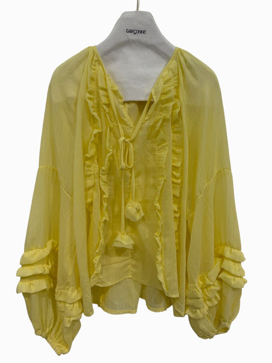 Garçonne top ruches geel