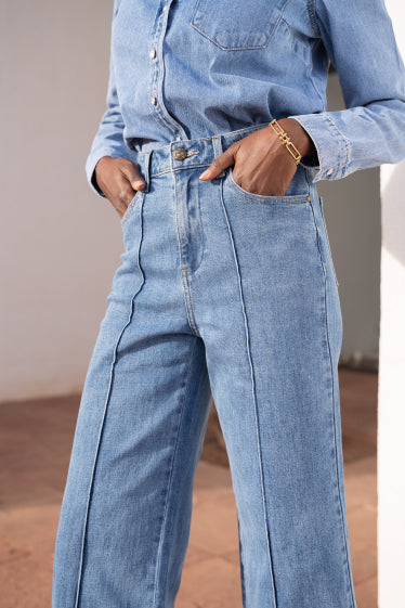 Wide leg jeans met naad detail