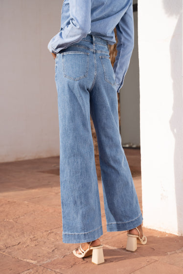 Wide leg jeans met naad detail