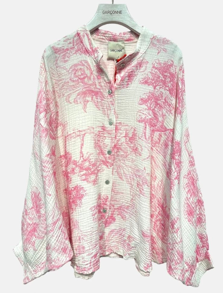Garçonne blouse wafeltjes katoen met patroon