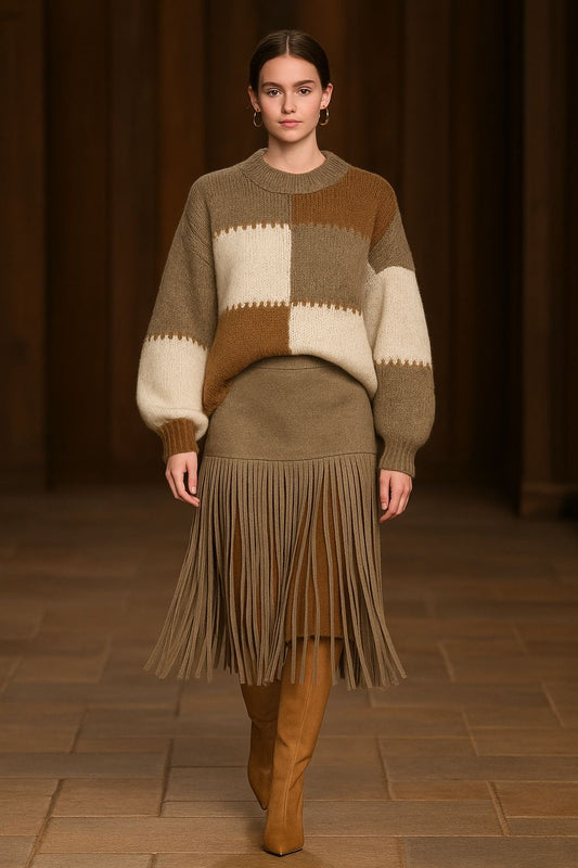 Garçonne trui grote ruit taupe