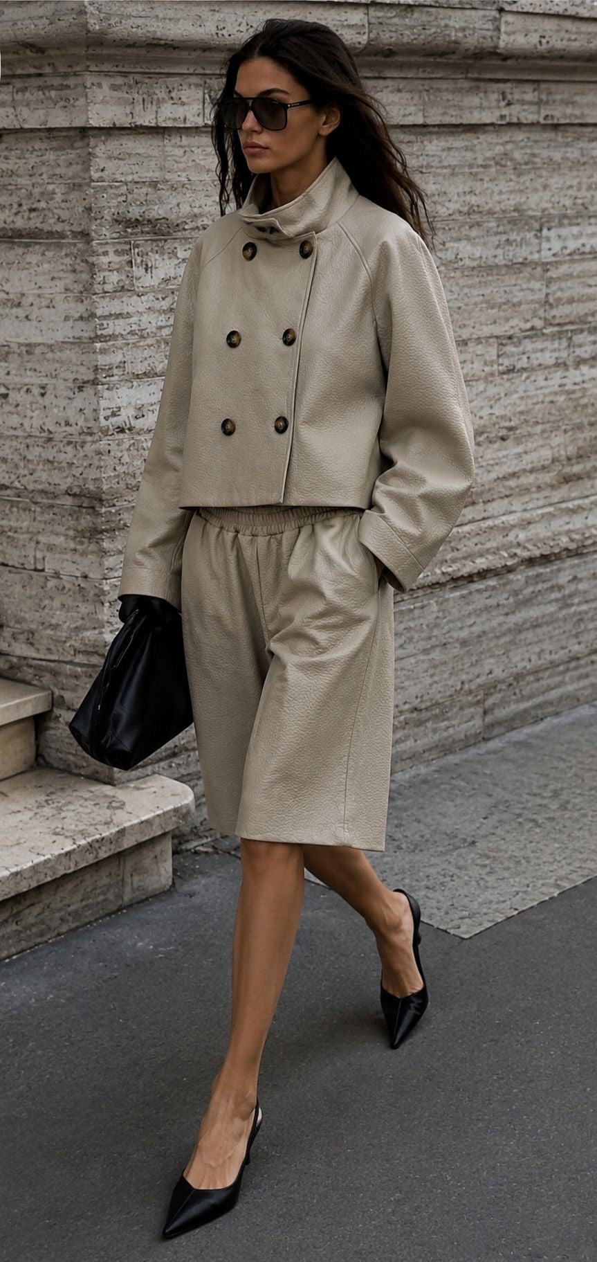 Vegan leather jasje beige