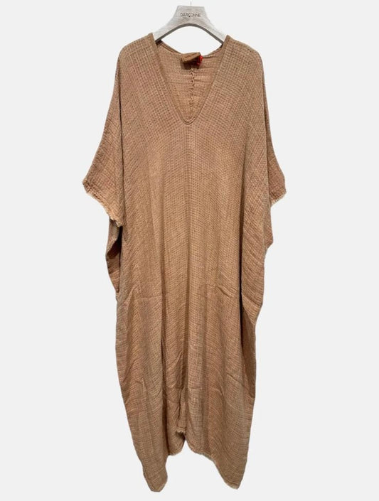 Garçonne kaftan jurk katoengaas - Camel