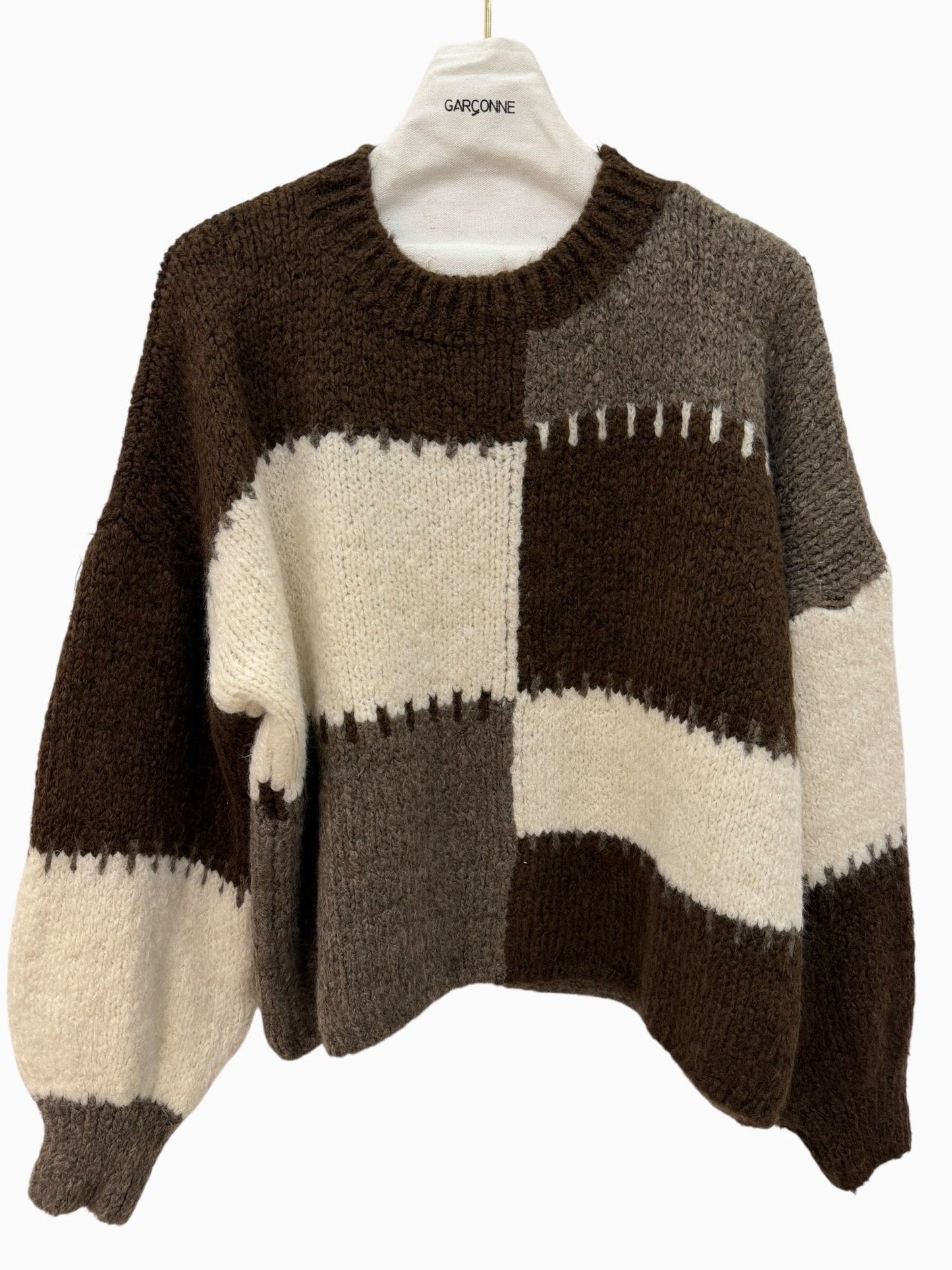 Garçonne trui grote ruit bruin