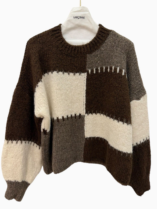 Garçonne trui grote ruit bruin