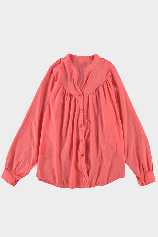 Basic blouse met ballonmouw - koraal