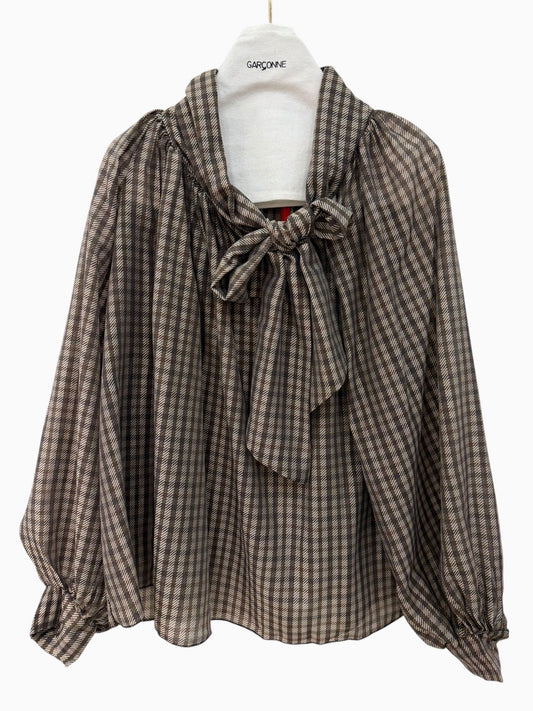 Garçonne blouse ruit bruin