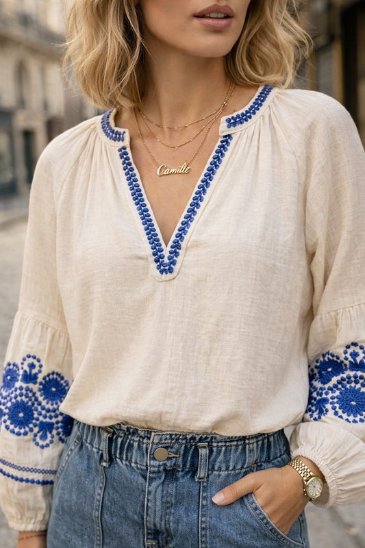 Blouse bohemian details crème