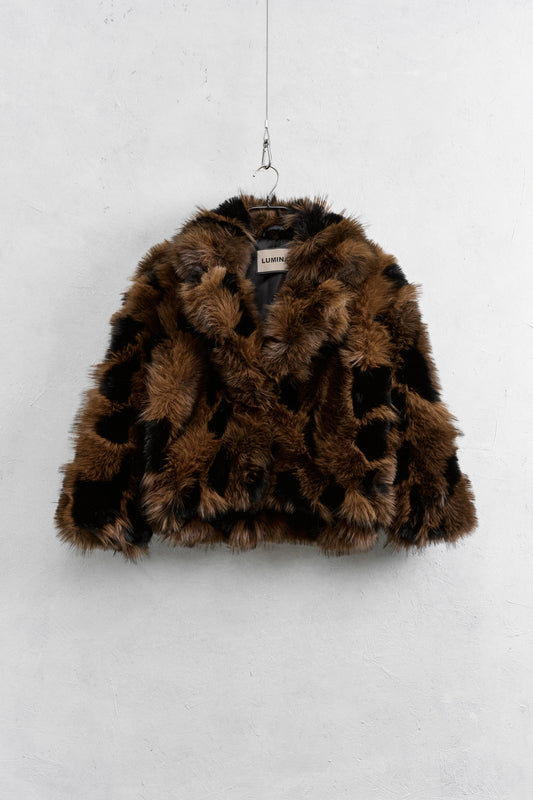 Lumina fake fur animal print jas bruin