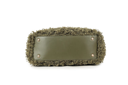 Giuliano fluffy teddy schoudertas - Olijf groen