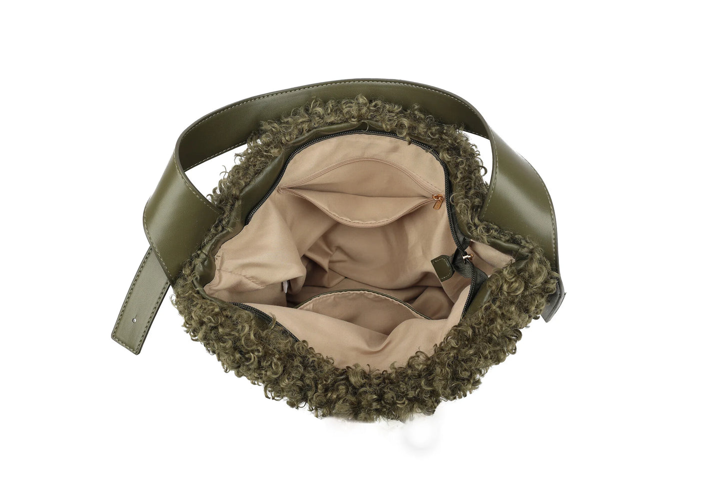 Giuliano fluffy teddy schoudertas - Olijf groen
