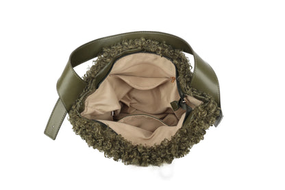 Giuliano fluffy teddy schoudertas - Olijf groen