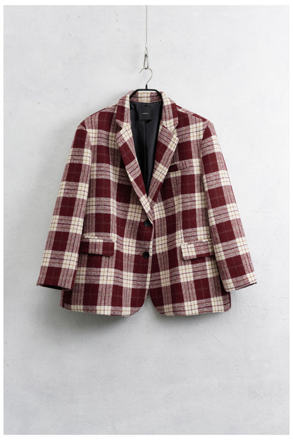 Lumina oversized blazer Schotse ruit bordeaux