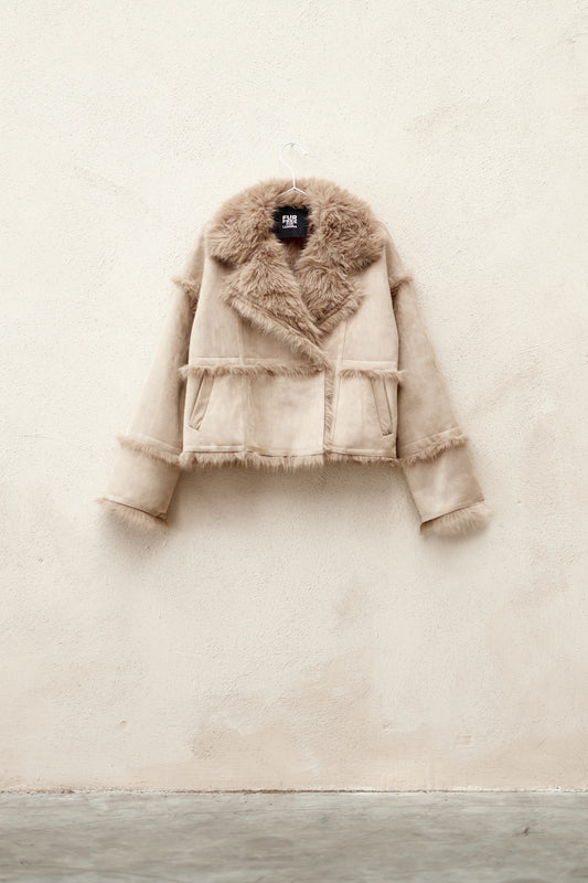 Lumina double-breasted fake fur jas - Beige