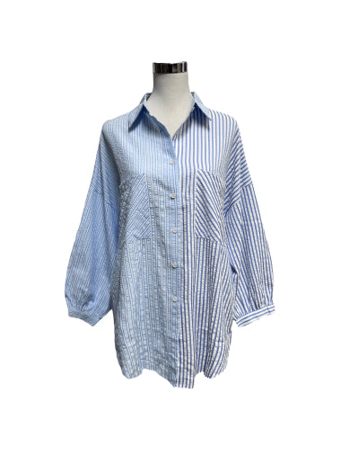 Speelse blouse met streep patroon - Blauw