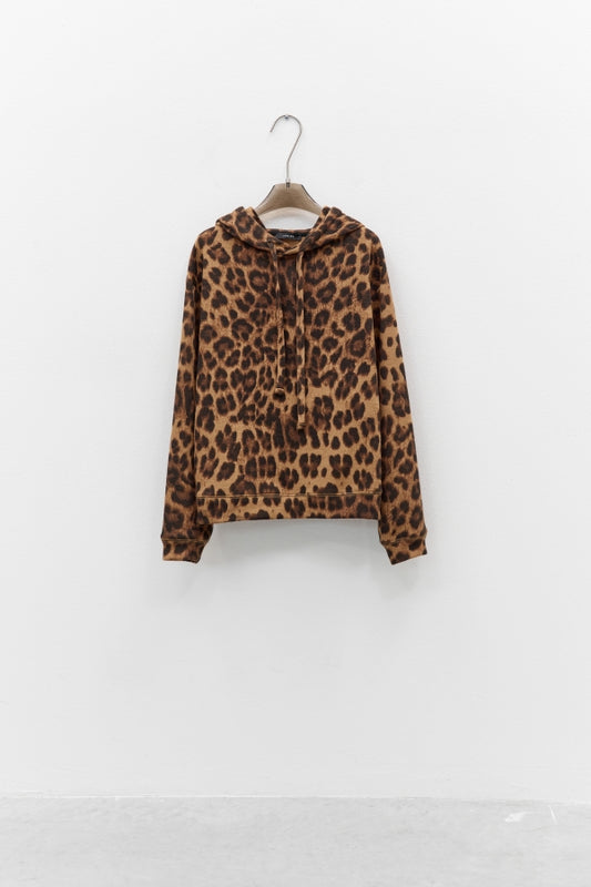 Lumina leopard trui met capuchon - Camel