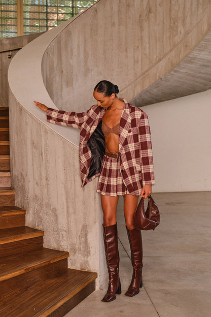 Lumina geplooide minirok Schotse ruit bordeaux