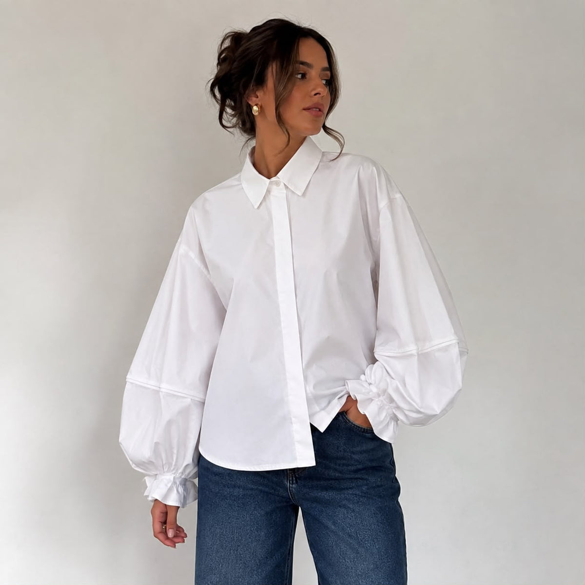 Blouse ballonmouw ruffle wit