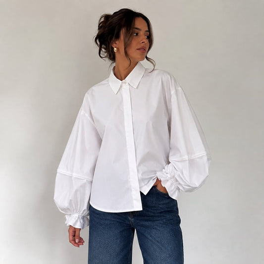 Blouse ballonmouw ruffle wit