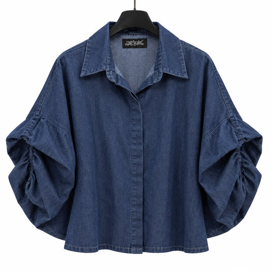 Balloon blouse denim blauw