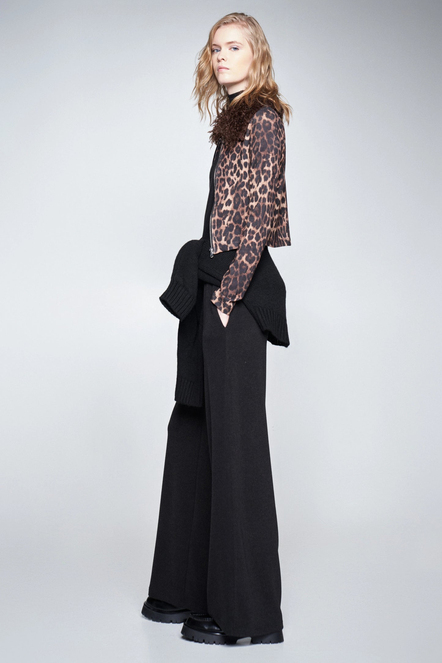 Lumina sweatshirt leopard fake fur kraag bruin