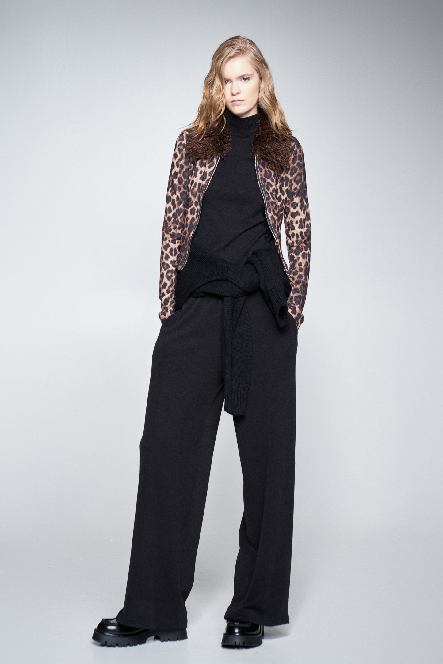 Lumina sweatshirt leopard fake fur kraag bruin