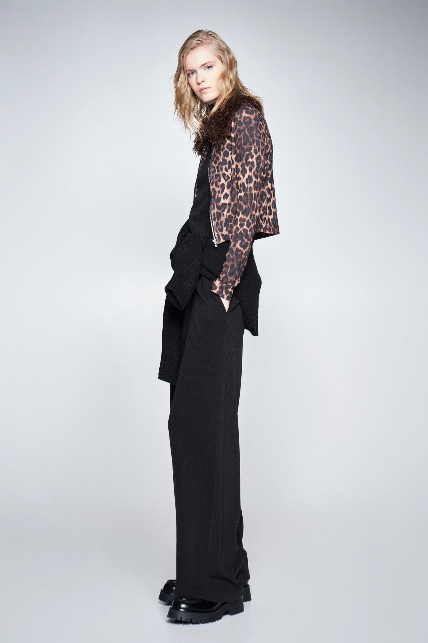 Lumina sweatshirt leopard fake fur kraag bruin