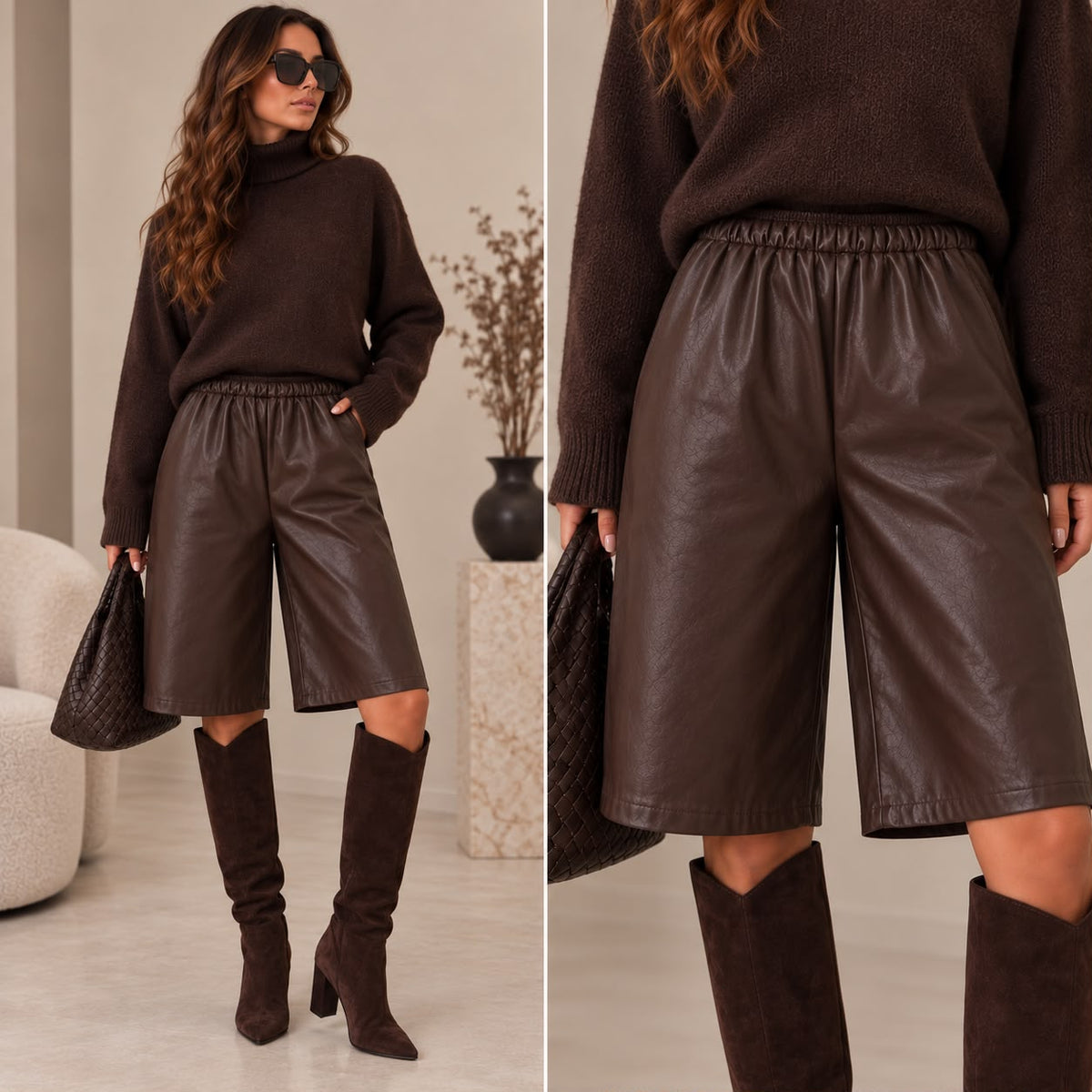 Luxe PU bermuda bruin